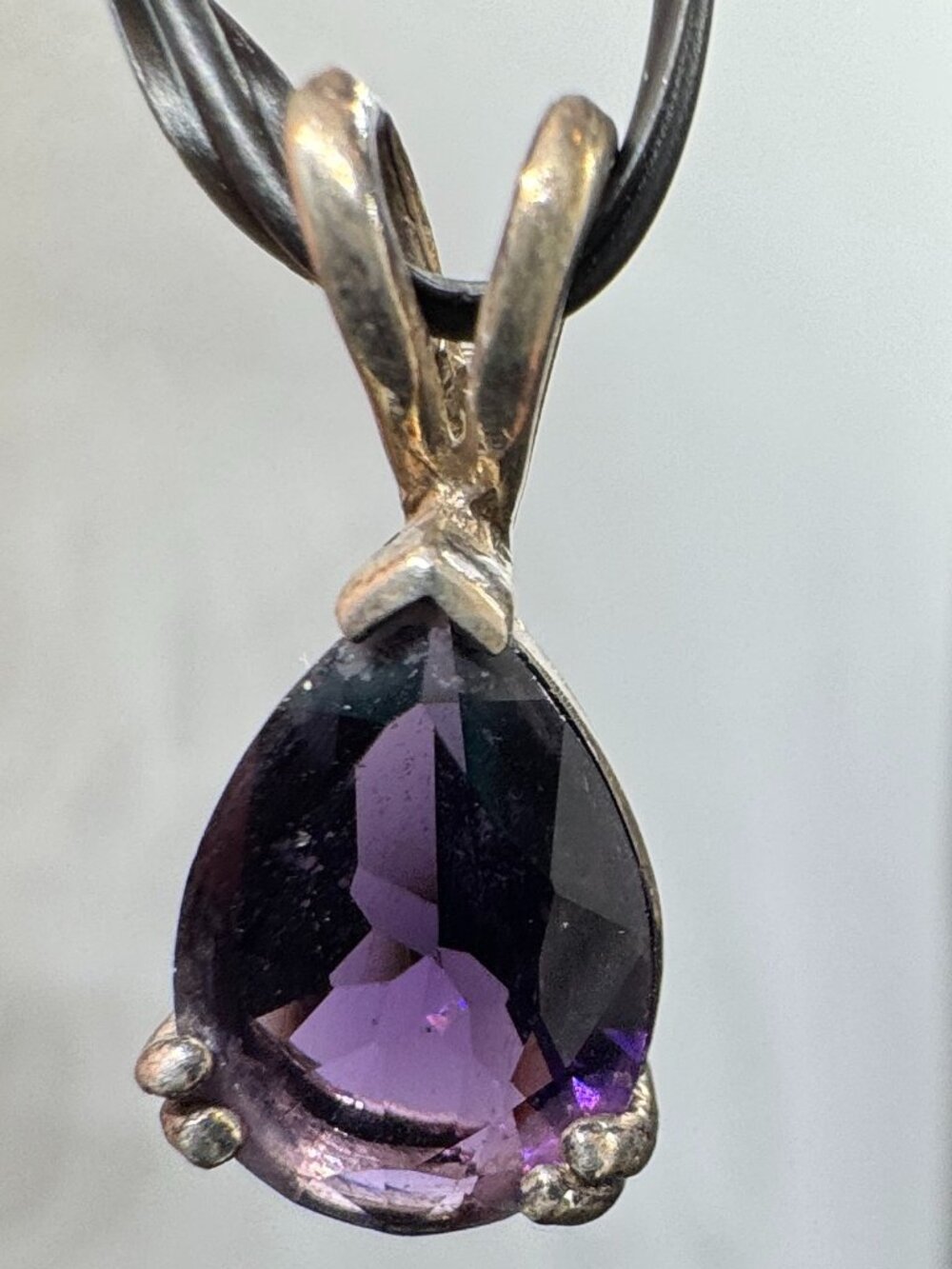 Sterling Silver Amethyst Pendant, Pear Cut
